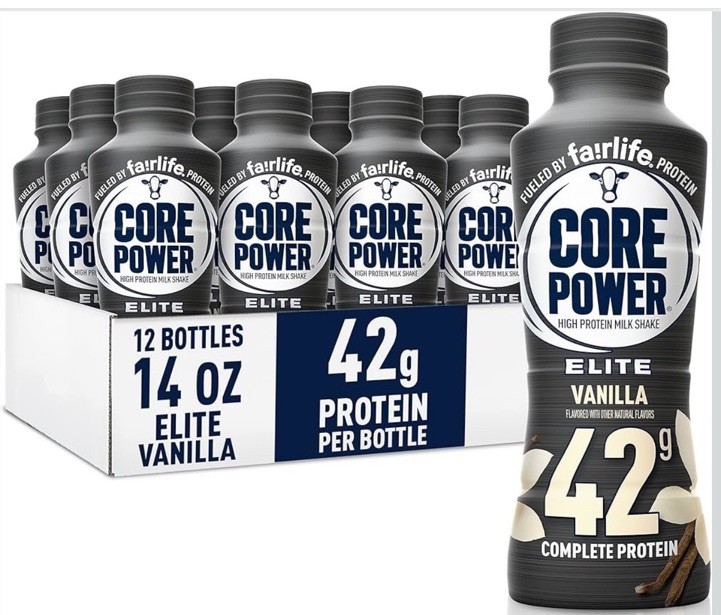 Core Power Elite High Protein Shake, Vanilla, 42g Bottle, 14oz, 12 Pack