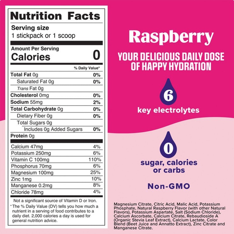 Daily Hydration Electrolyte Stick Packs – Raspberry – 1.6oz/14ct
