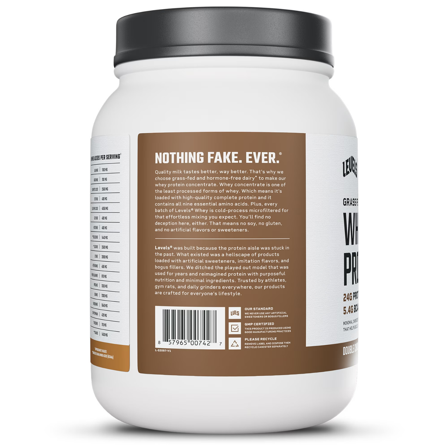 Levels Grass Fed Whey Protein Powder Double Chocolate 24g Protein 1.48 lb