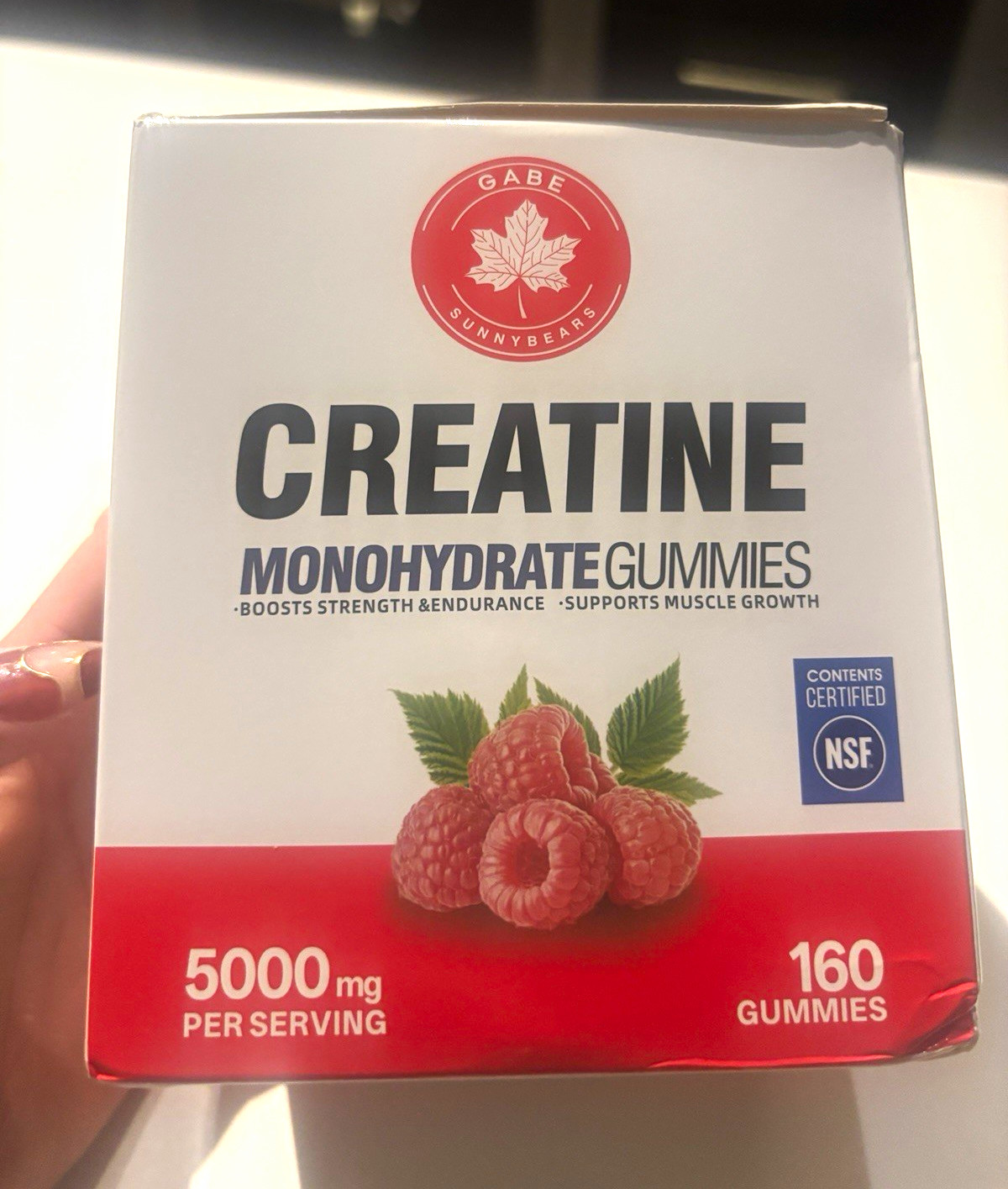 Gabe Sunnybears Creatine Monohydrate Gummies 5000mg 160 Raspberry NSF Certified