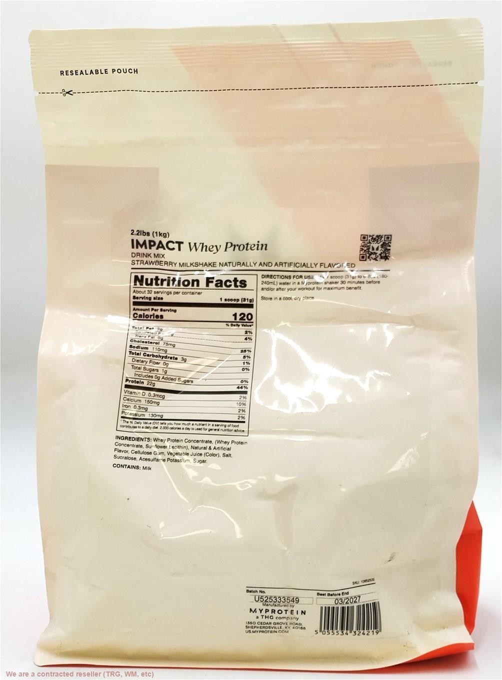 Myprotein Impact Whey Protein Strawberry 2.2 Lbs EXP:03/2027