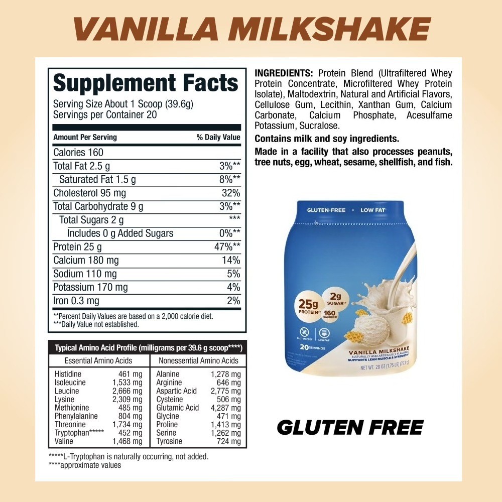 100% Whey Protein Powder, Vanilla Cream, 25g Protein, 1.75 lbs