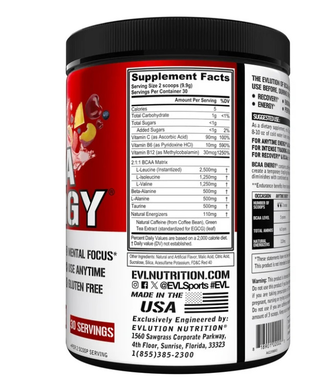 Evlution Nutrition BCAA Powder Fruit Punch 30 Servings Recovery