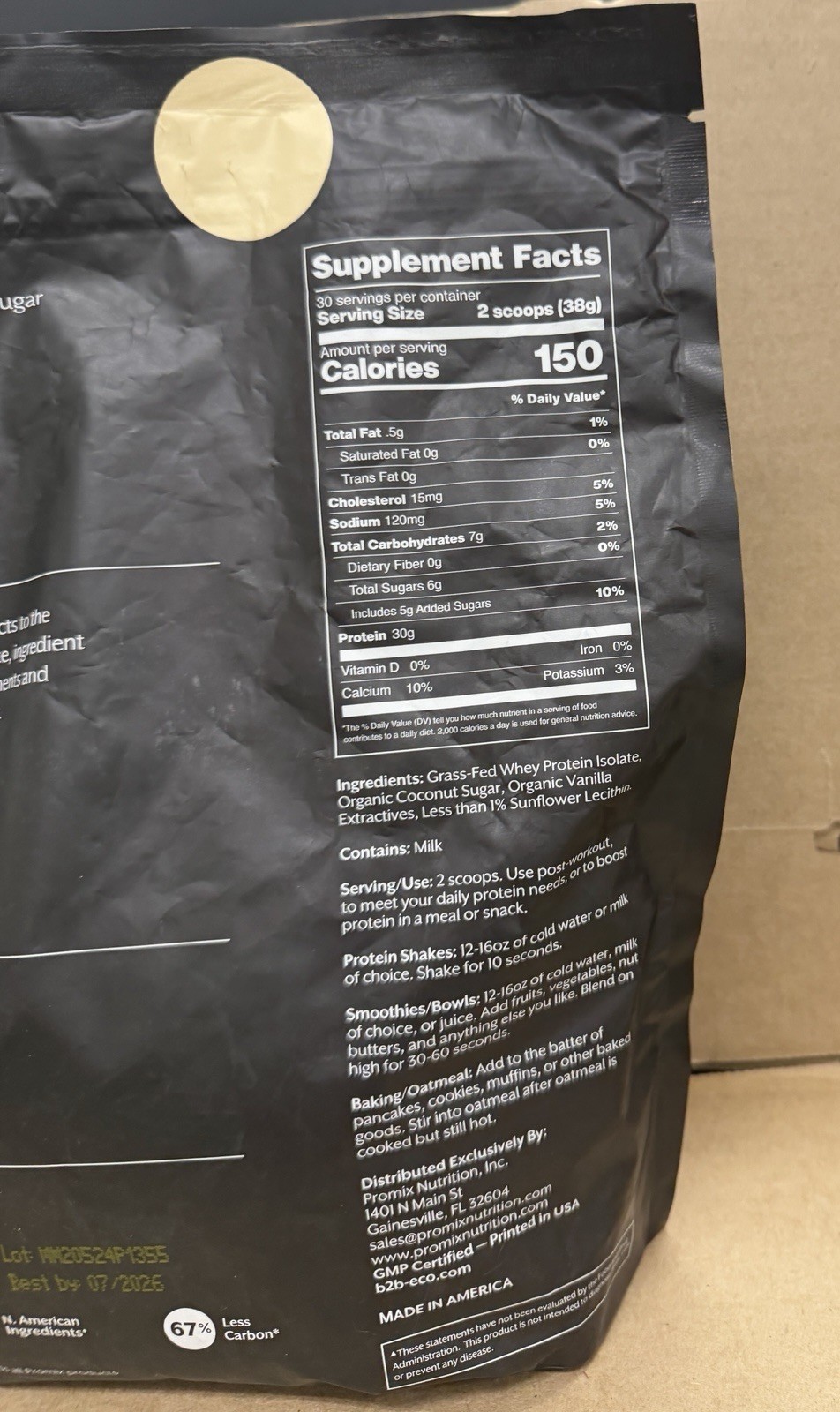 Promix Whey Protein Powder French Vanilla 2.5lb Bulk – Exp 7/26