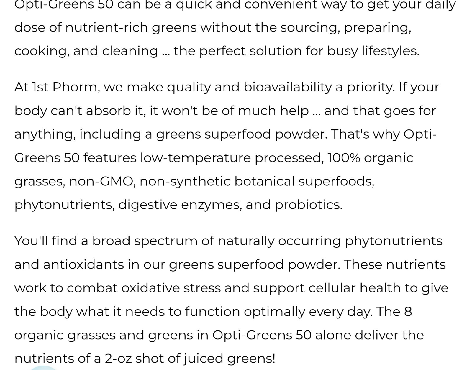1st Phorm OPTI-GREENS 50 Powder 11 oz ( 30 Serv) Natural Berry Flavor BY 11/26