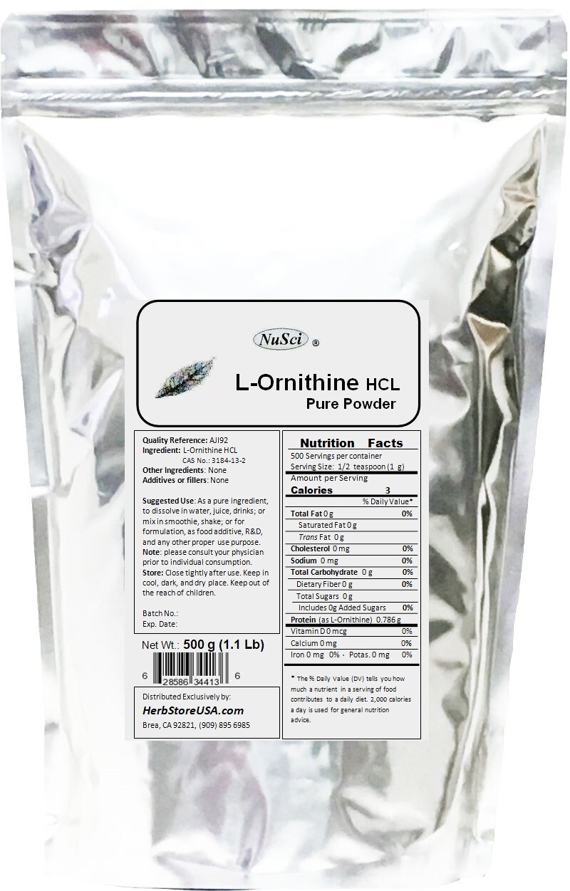 NuSci L-Ornithine Pure Powder 250g (8.8oz) lean muscle mass
