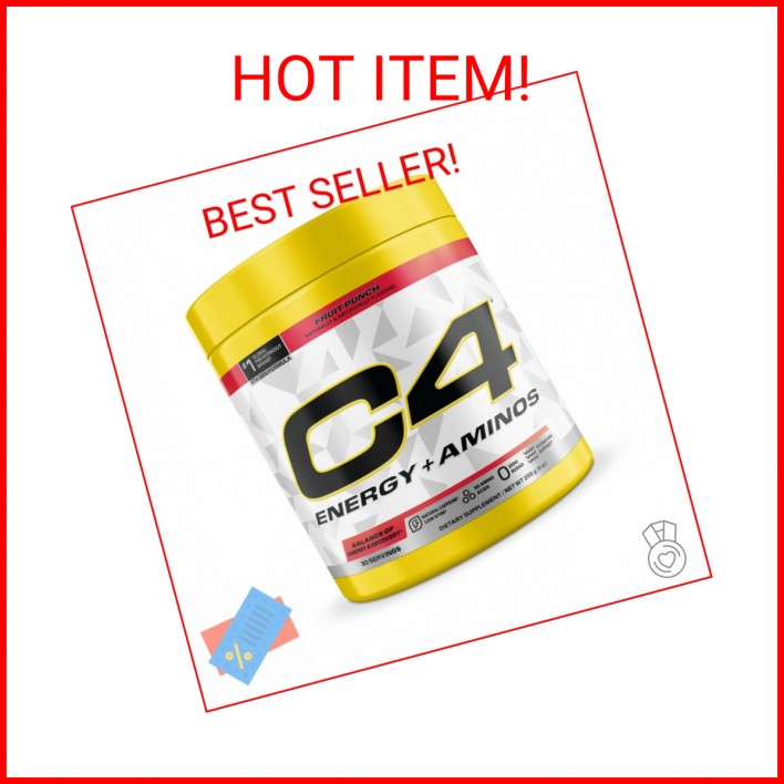 C4 Energy + Aminos Powder, 5g BCAAs & EAAs for Muscle Recovery, 3 Electrolytes f