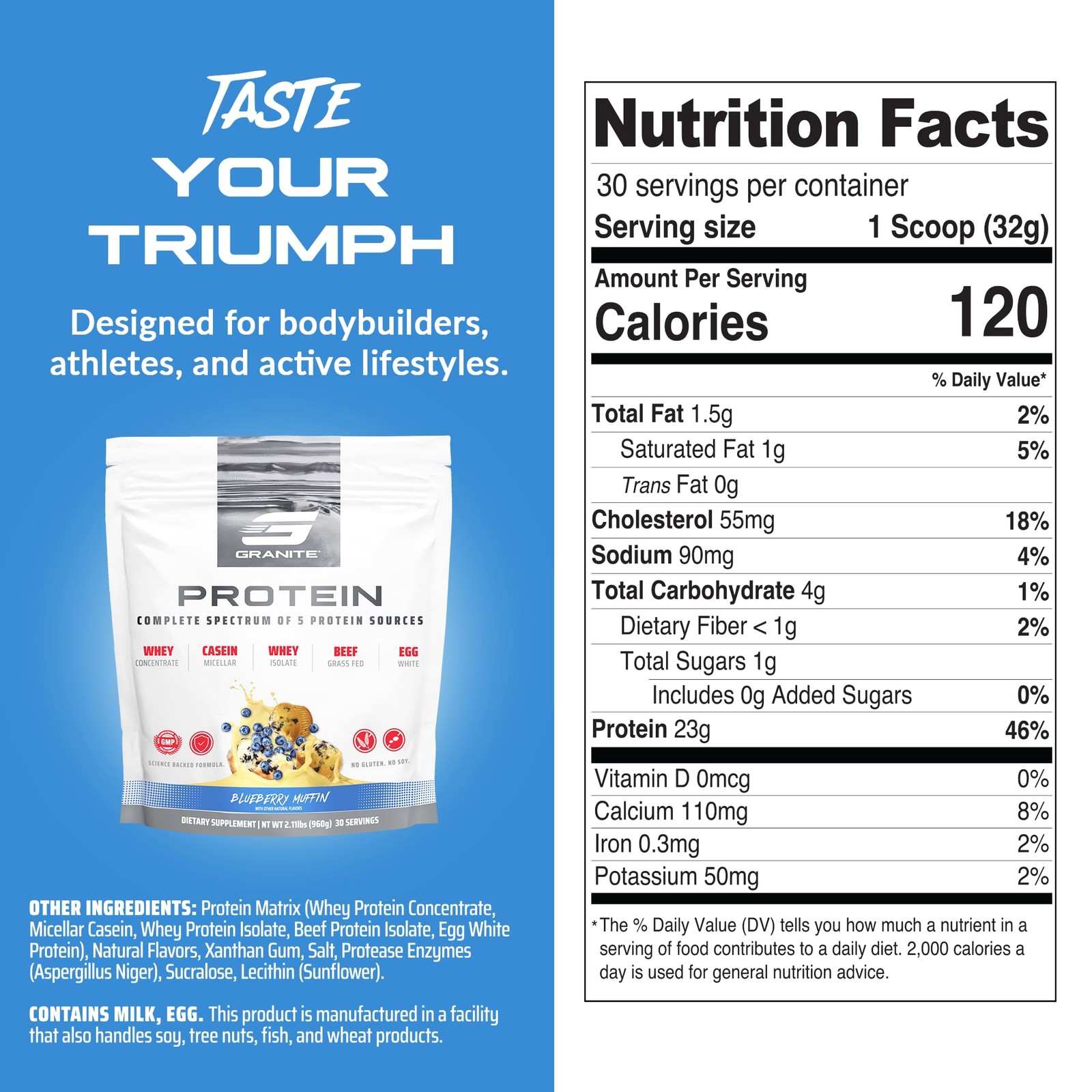 Granite Nutrition Protein Powder – Premium 5-Source Blend Whey Casein Egg Gra…