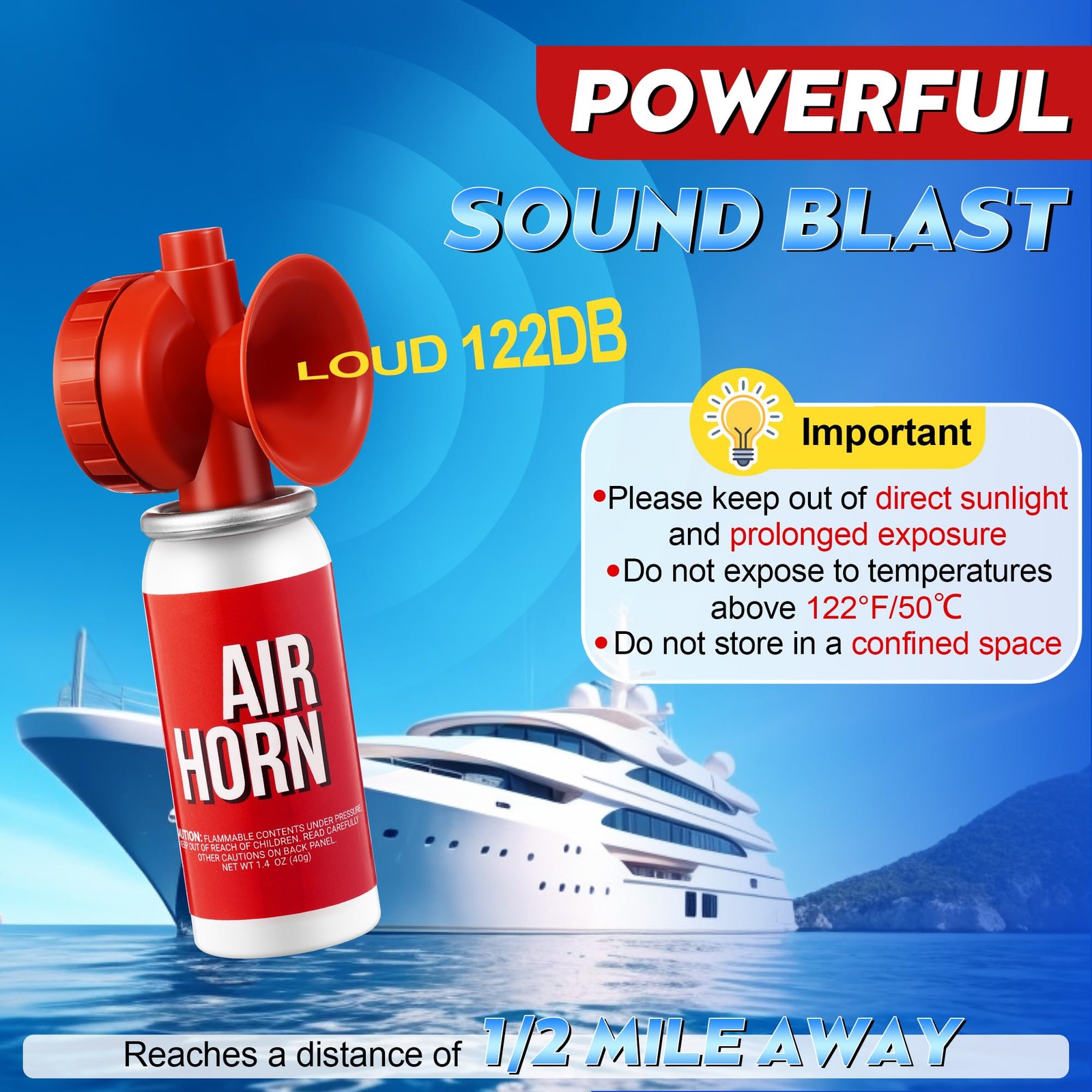 Saillong 2-Pack 1.4oz Boat Air Horns – Loud Marine Safety Mini Horn Can Set
