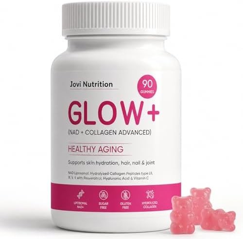Jovi Glow+ NAD+ & Collagen Gummies, Multi-Type Hydrolyzed Collagen Peptides, Res