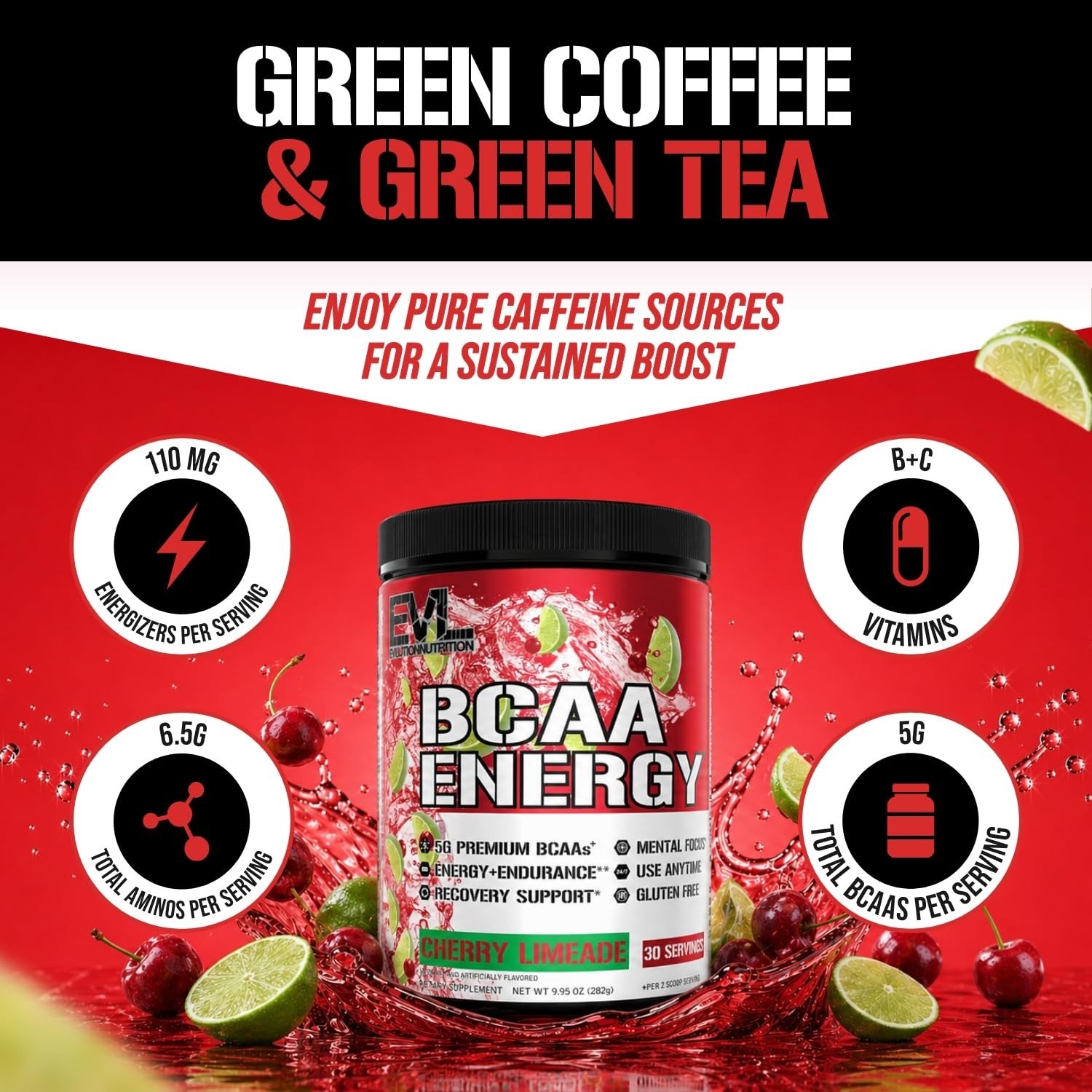 BCAA Energy Amino Acids Powder – Cherry Limeade | Muscle Recovery, Endurance, Hy