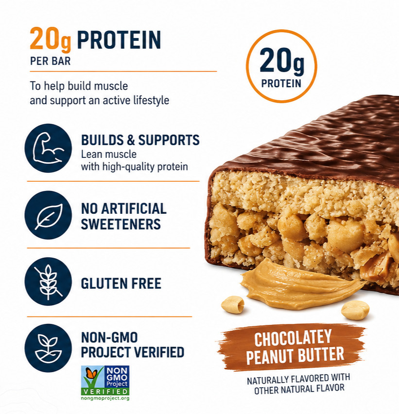 CLIF Builders Protein Bars Chocolatey Peanut Butter 12 Bars 20g Protein Gluten F