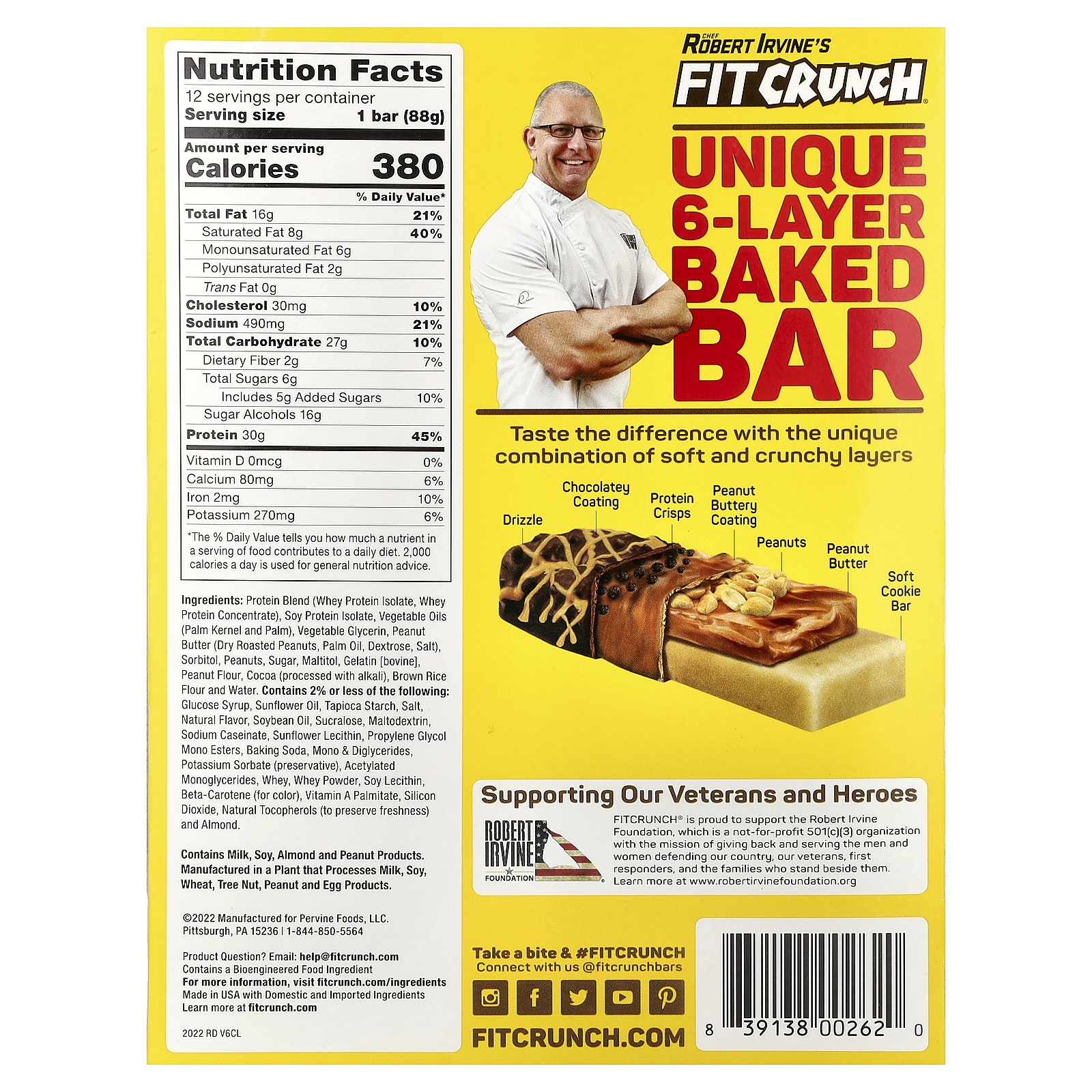 Whey Protein Baked Bar, Peanut Butter, 12 Bars, (3.10 oz) 88 g Each