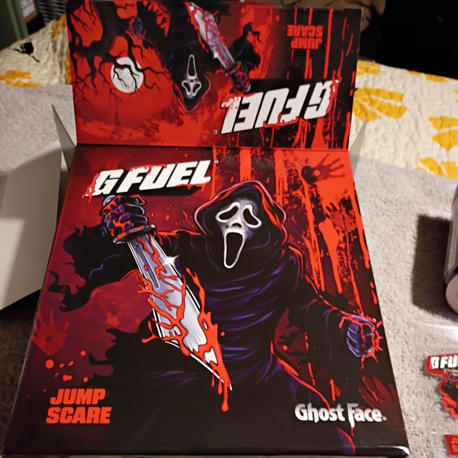 G Fuel Scream Ghost Face Jump Scare Collector’s Box Tub Metal Shaker Cup Sticker