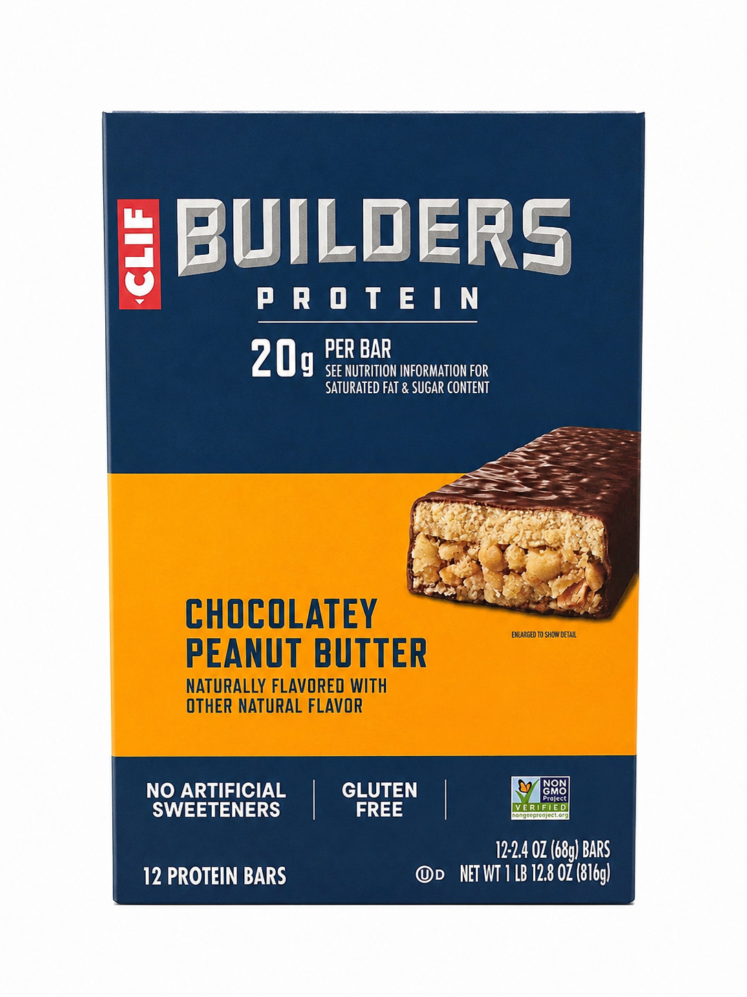 CLIF Builders Protein Bars Chocolatey Peanut Butter 12 Bars 20g Protein Gluten F