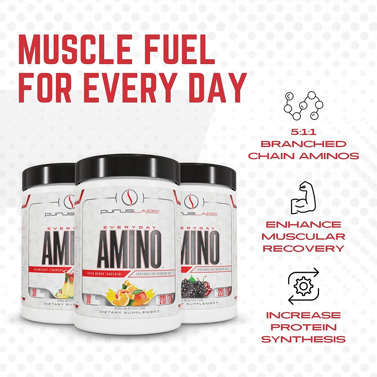 Purus Labs Everyday Amino BCAA| Muscle Hydration 40 Serving – Strawberry Limeade