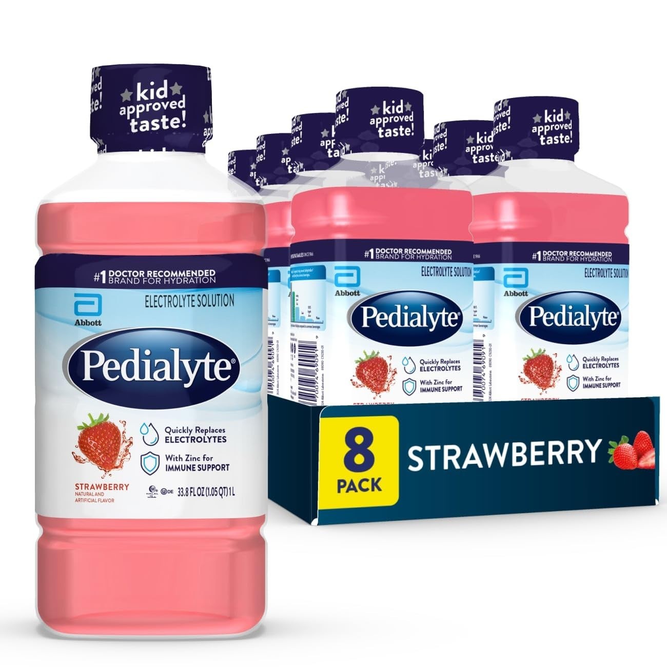 Electrolyte Hydration Drink for Kids & Adults, Strawberry Flavor, 8-Pack, 1L