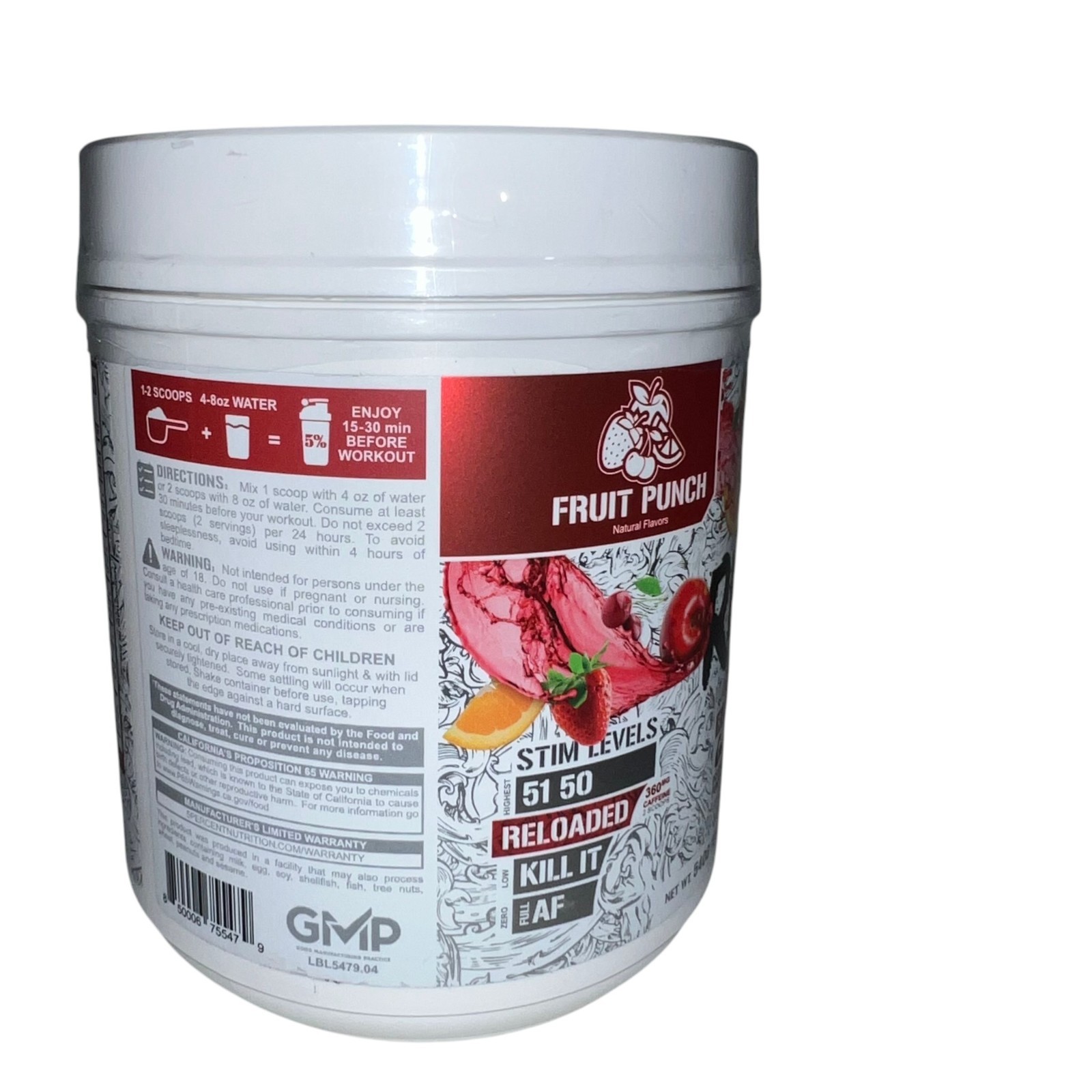 5% Nutrition Rich Piana Reloaded Pre-Workout Fruit Punch High Stim 30 Serv