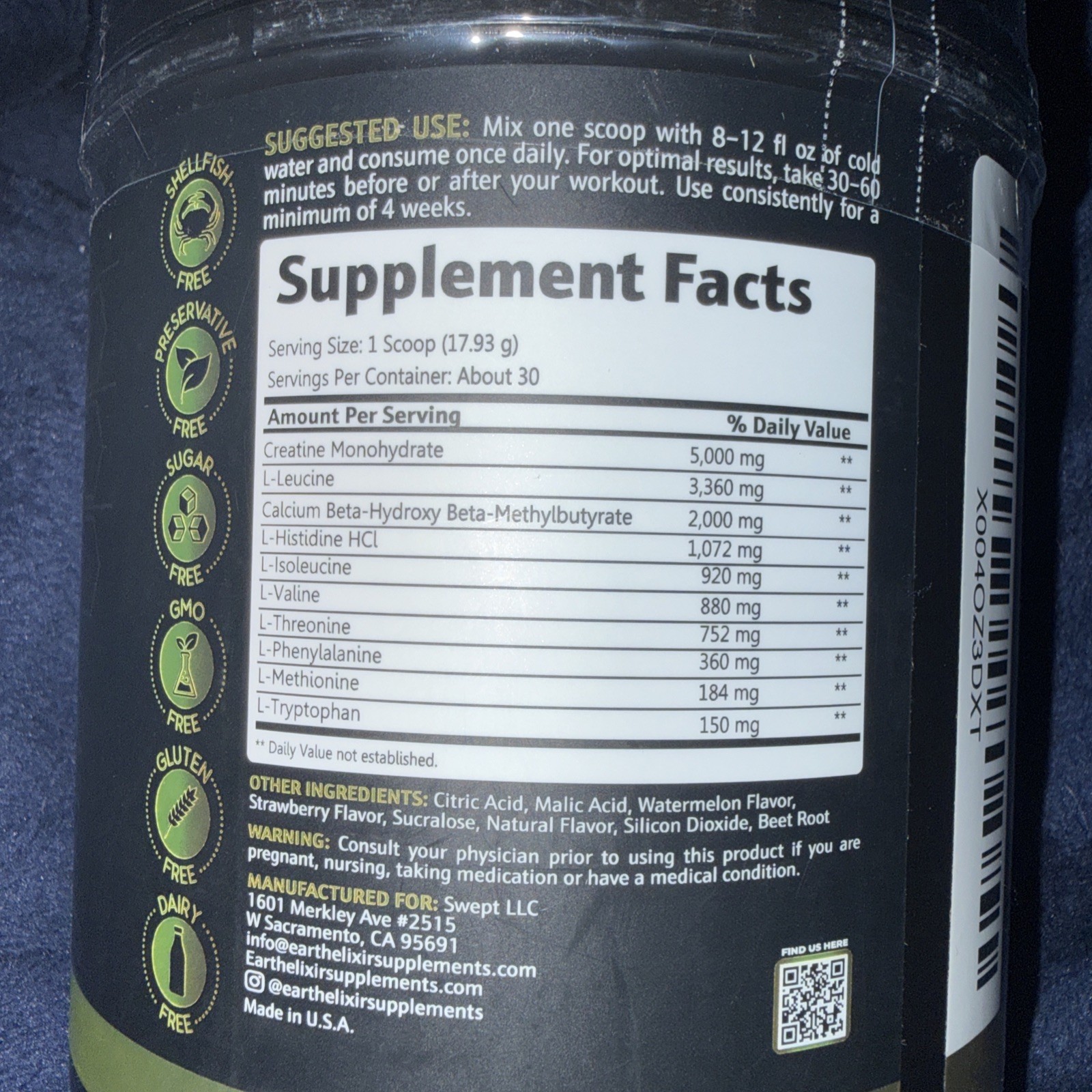 Creatine HMB Supplements for Men and Women W/Essential Amino Acids 30 Servings