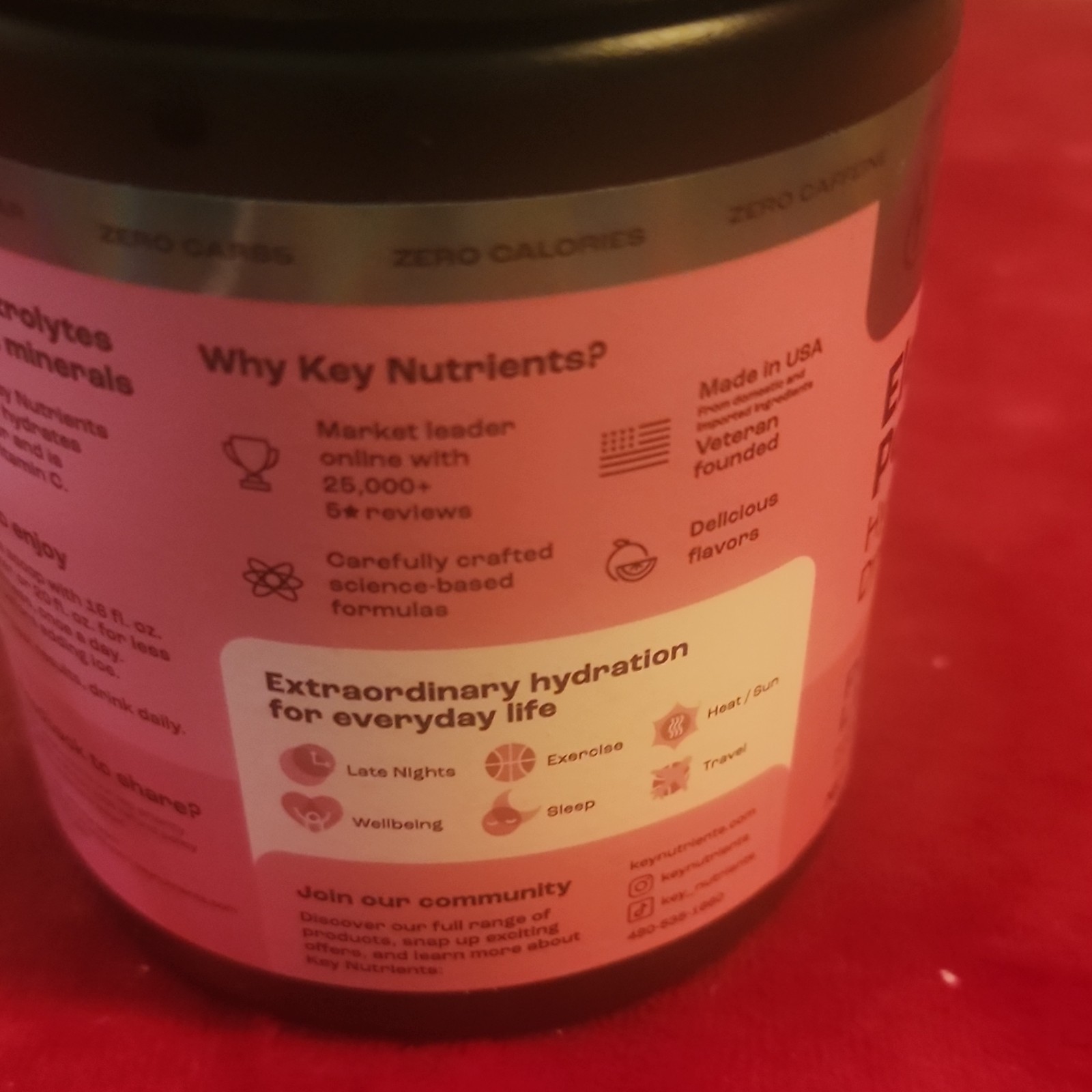 Key Nutrients Electrolytes Powder Pink Lemonade 13.02 oz Sodium Potassium