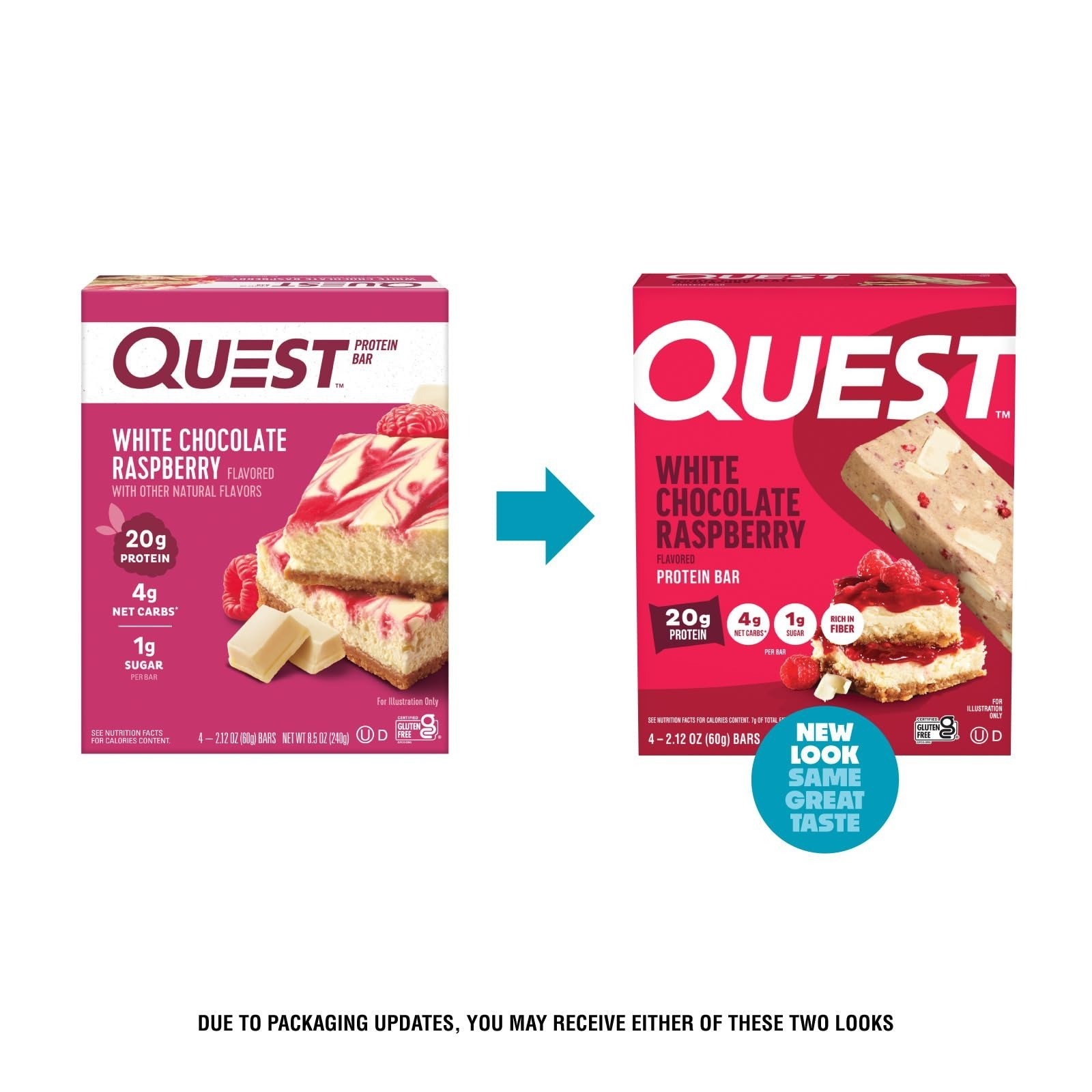 Quest Nutrition White Chocolate Raspberry Protein Bars 20g Protein 4 Count