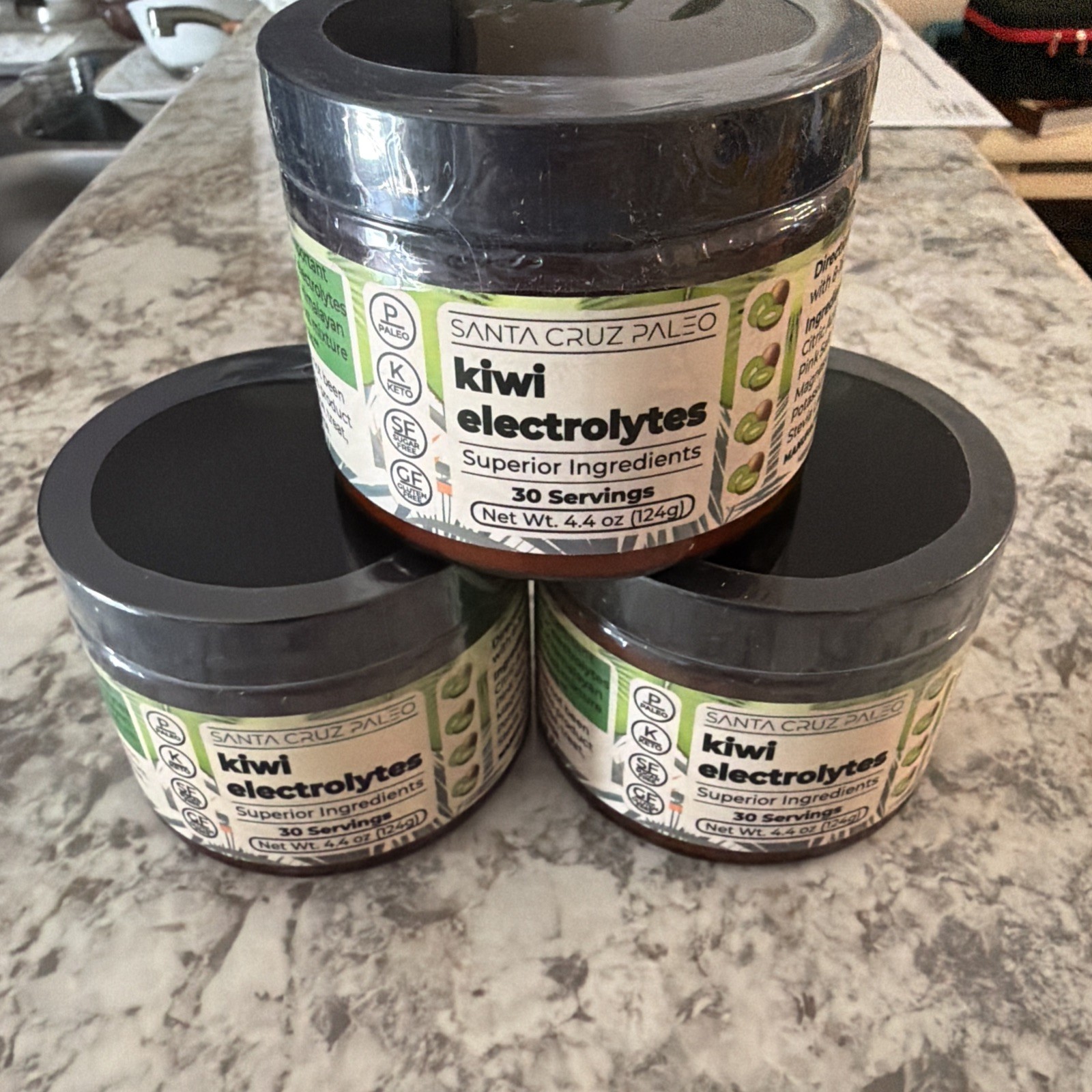 Santa Cruz Paleo Electrolyte Powder Kiwi Flavor 30 Servings Per Tub (3 Pack)