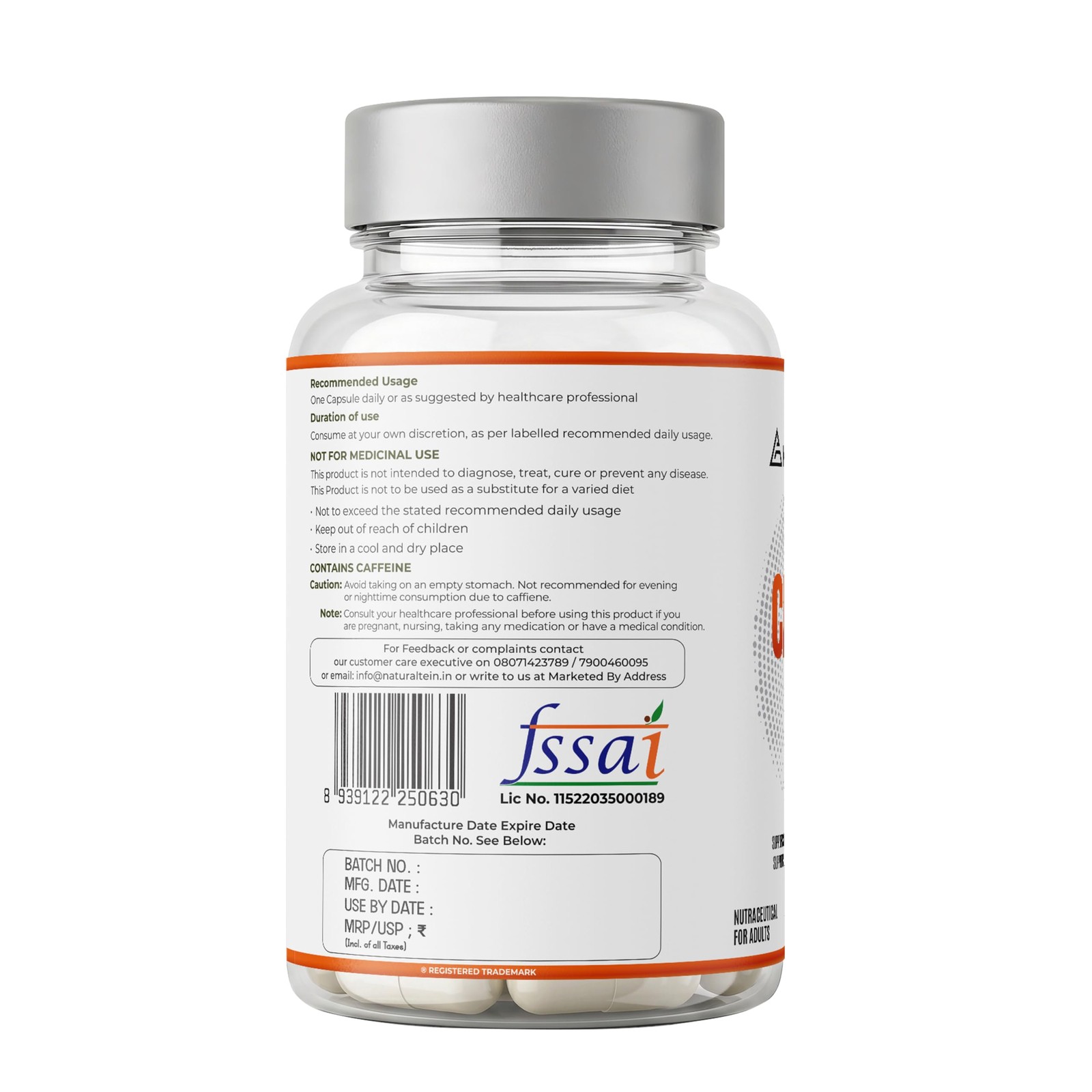 NATURALTEIN Ultimate Caffeine & L-Theanine 100mg | 60 Veg Capsules Energy Boost