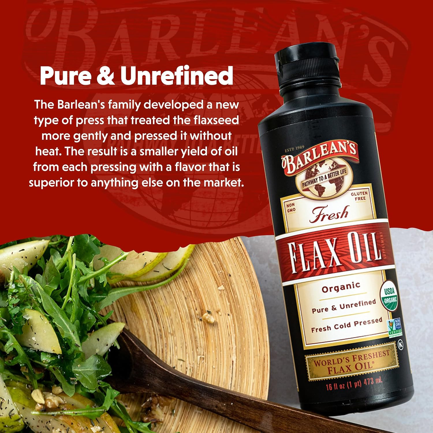 Organic Flaxseed Oil Liquid from Fresh Cold Pressed Flax Seeds, 7,640Mg ALA Omeg