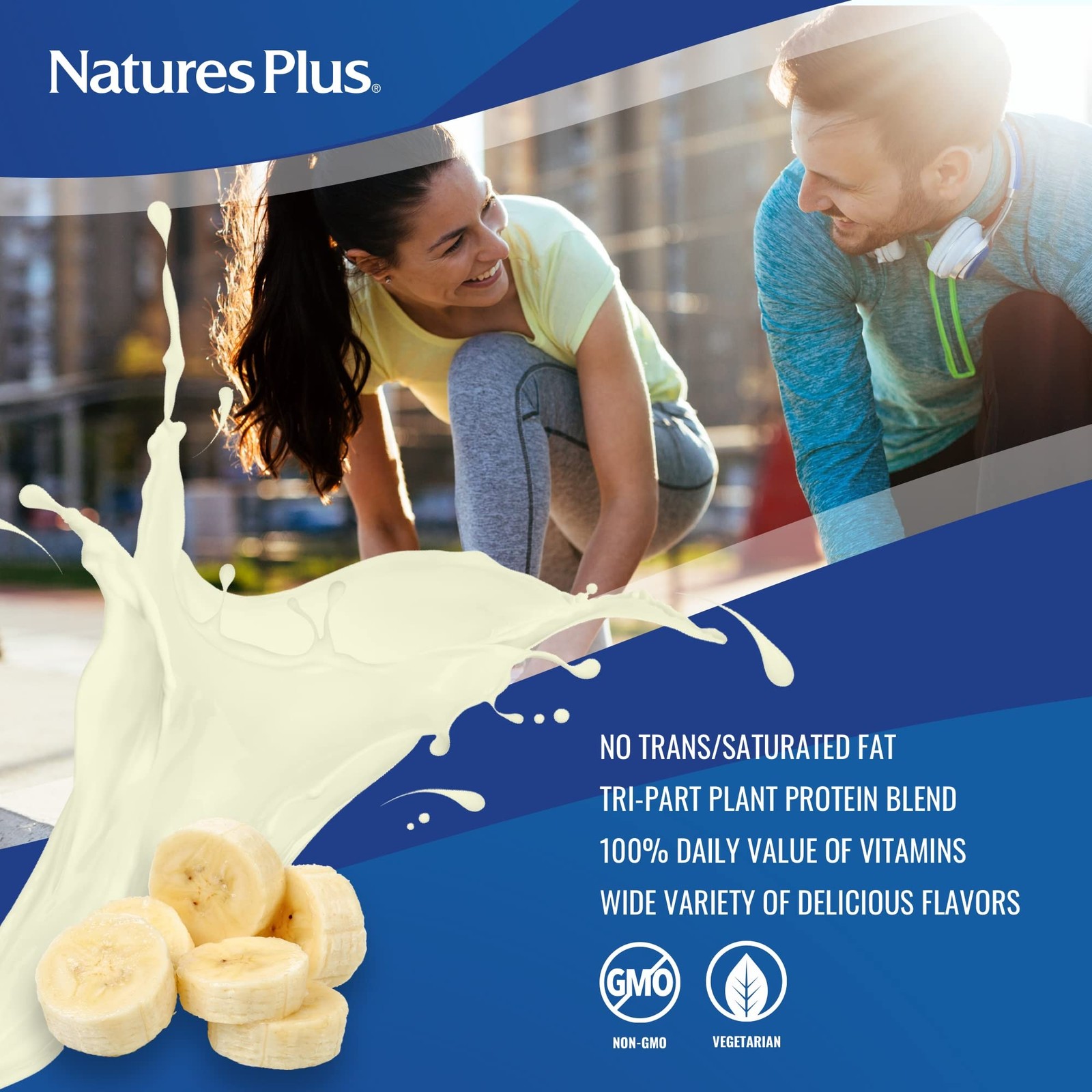 NaturesPlus SPIRU-TEIN Banana Plant-Based Protein Shake 8 Pack Non-GMO Vegetaria