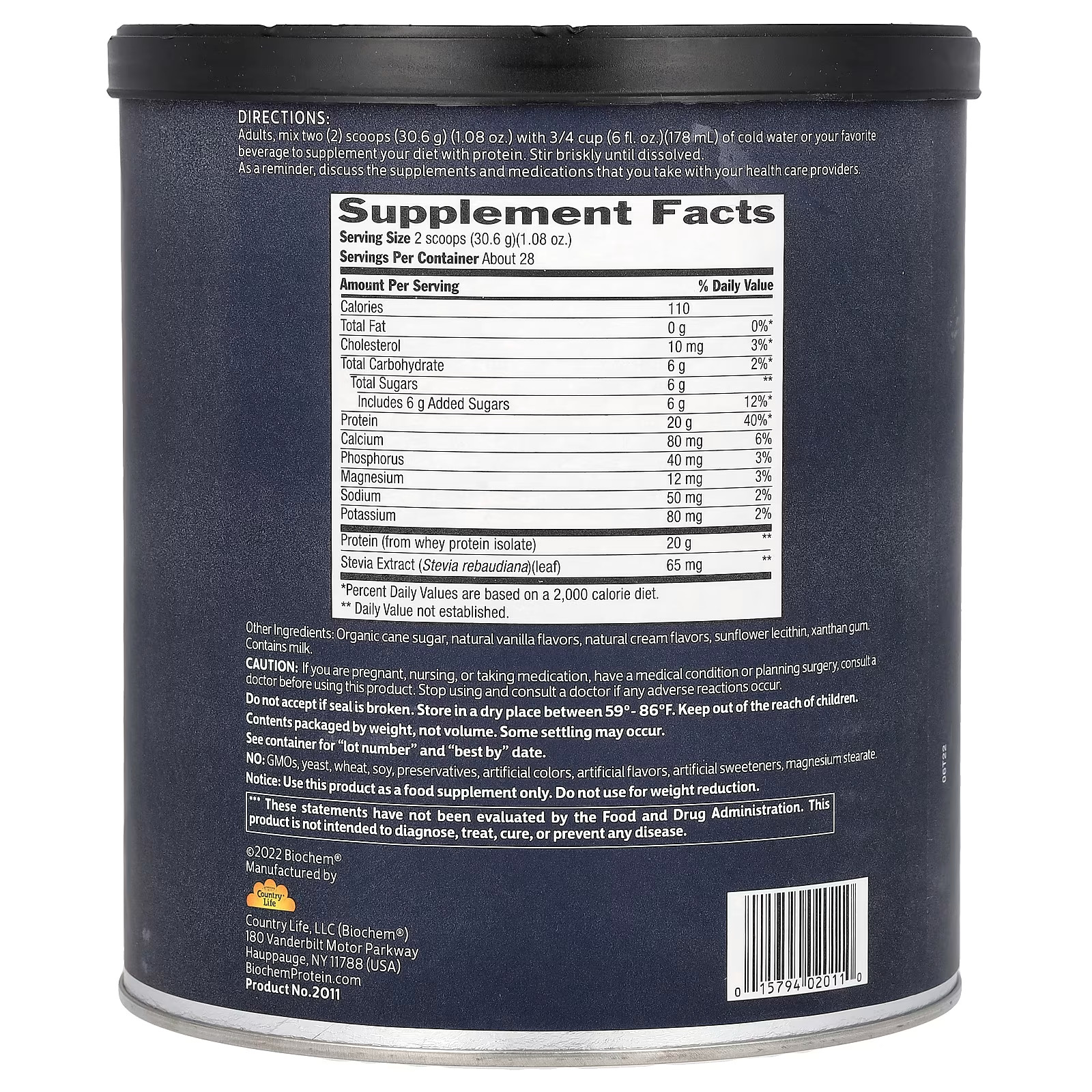 Biochem 100% Whey Protein Isolate Grass Fed Vanilla 857g/1.8 lb Each (Pack of 2)