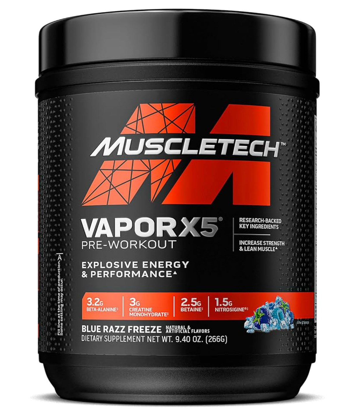 MuscleTech Pre-Workout Powder, Vapor X5 blue razz freeze 9.40 oz. 03/2027