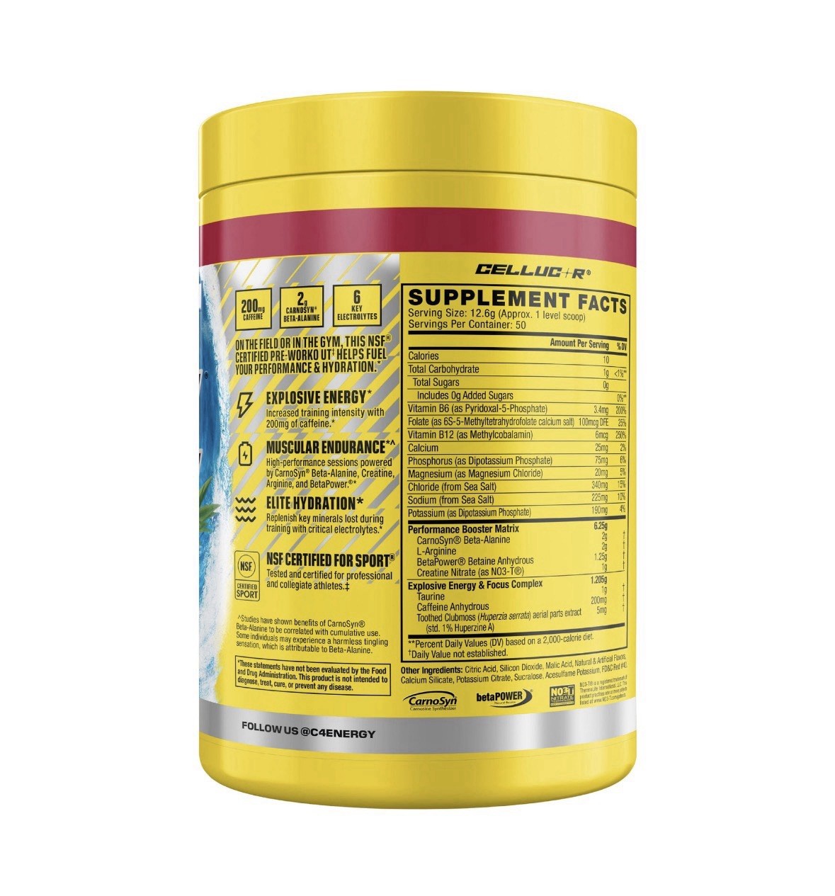 C4 Sport Pre-Workout Powder, Hawaiian Punch Fruit Juicy Red 1.39 lbs 50 Servings