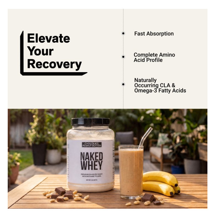 Naked Whey Chocolate Peanut Butter 2lb 25g Protein Grass Fed