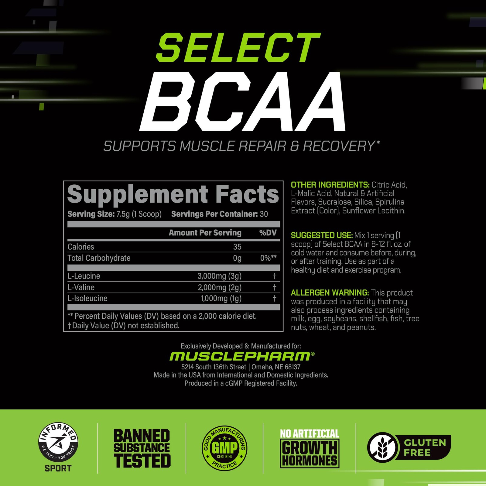 MusclePharm Essentials BCAA Powder, Pre & Post Workout Recovery Drink, Suppor…