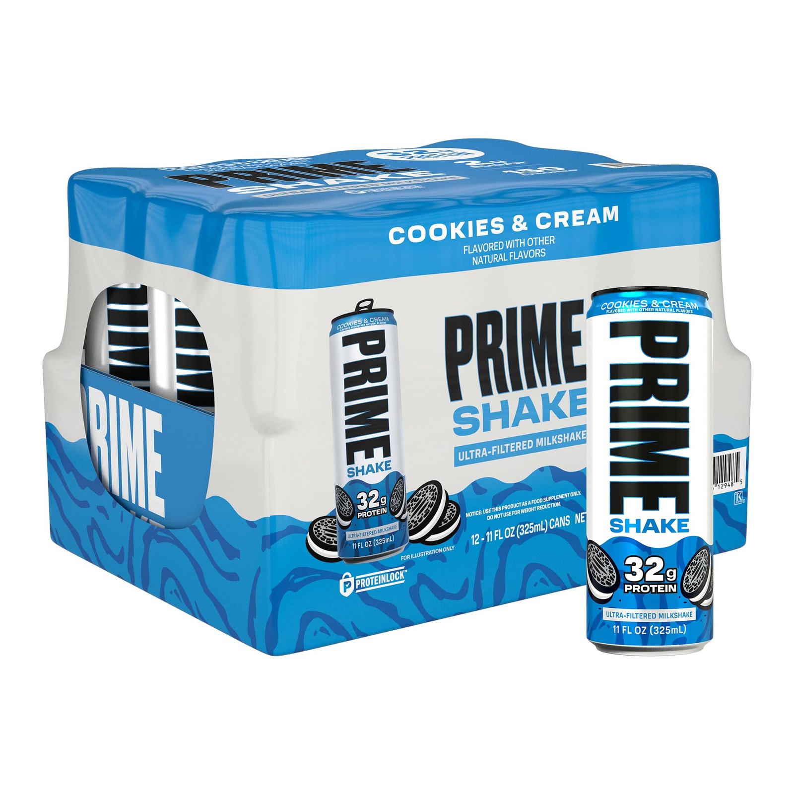 PRIME Shakes, Cookies & Cream, 32g Protein Shake for 11 Fl Oz (Pack of 12)