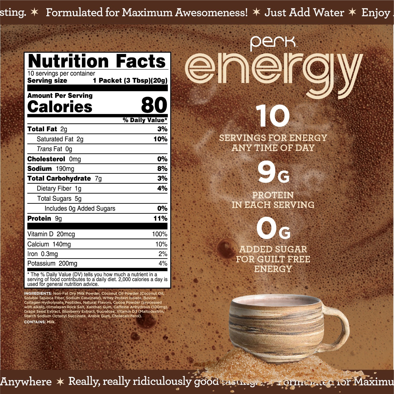 Perk Energy Drink Mix (Brown Sugar Latte) 10 Stick Packs – Coffee Alternative