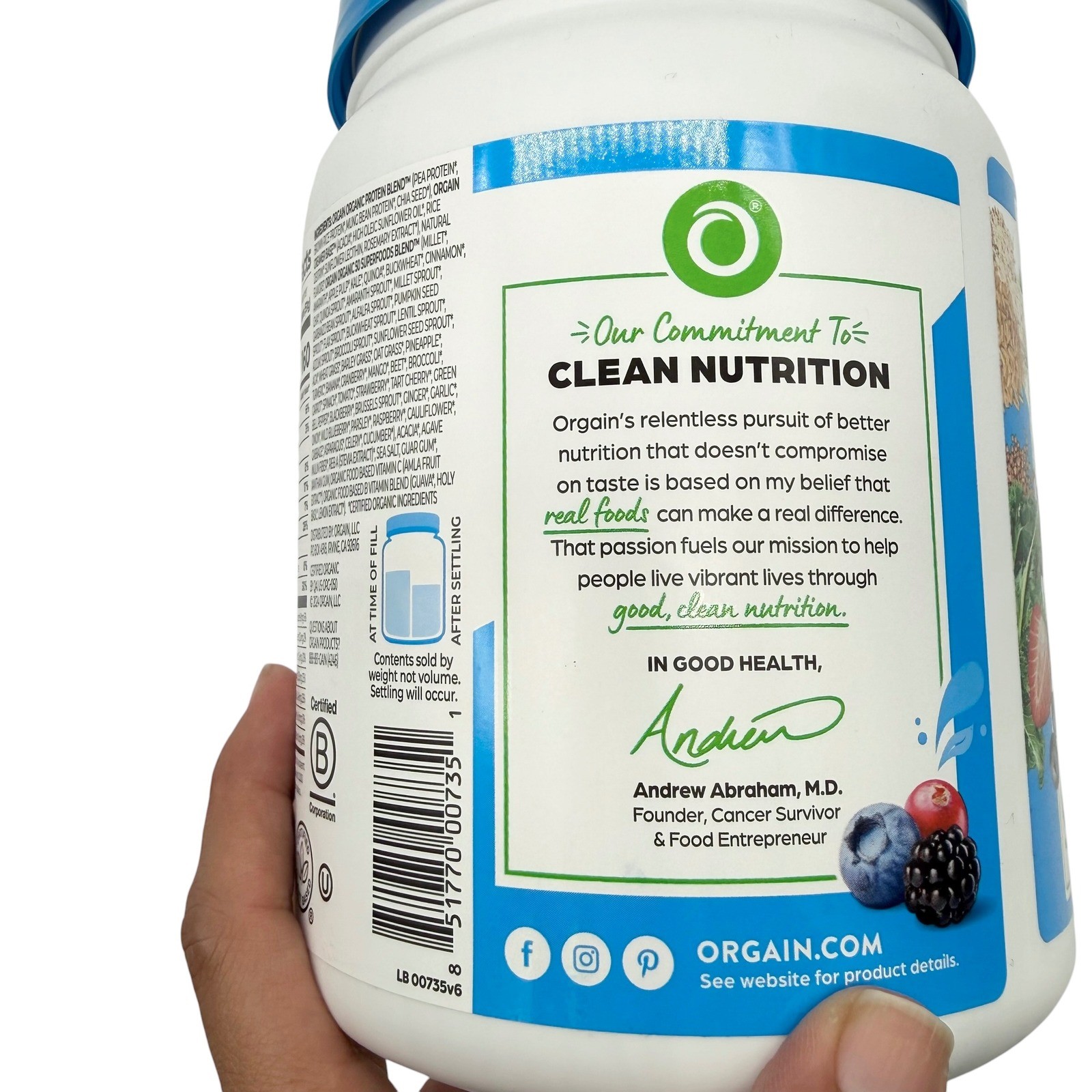Orgain Organic Protein 50 Superfoods Powder Vanilla Bean 18oz 2 Pack Bundle NEW