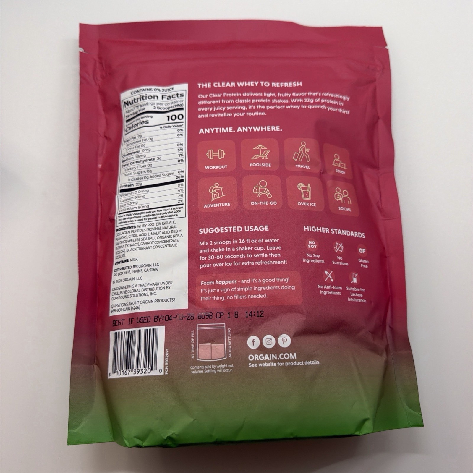 Orgain Watermelon Clear Protein Powder 18.4 Oz