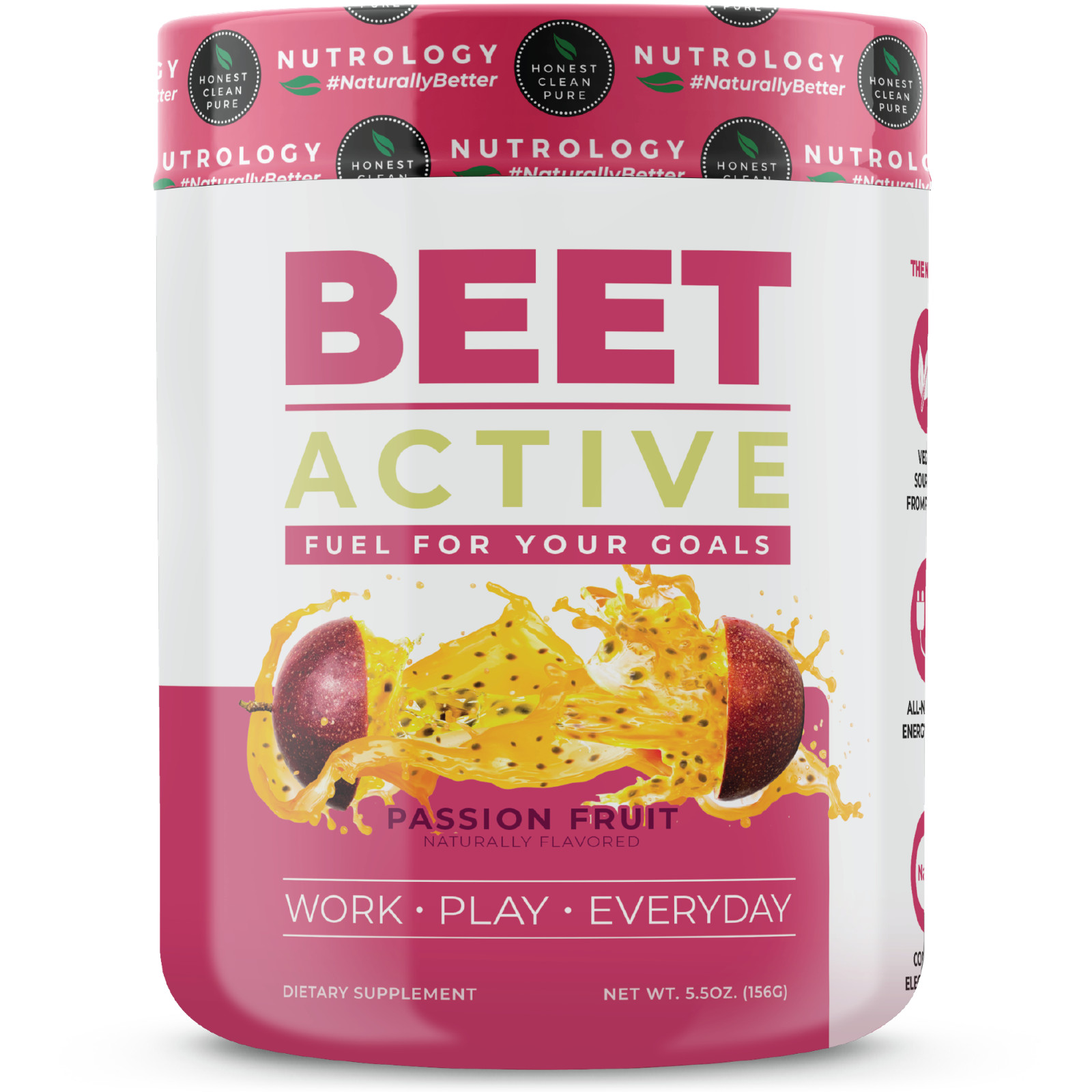 Beet Active–All-Natural Vegan Pre-Workout–Beet Root Powder- Passion Fruit