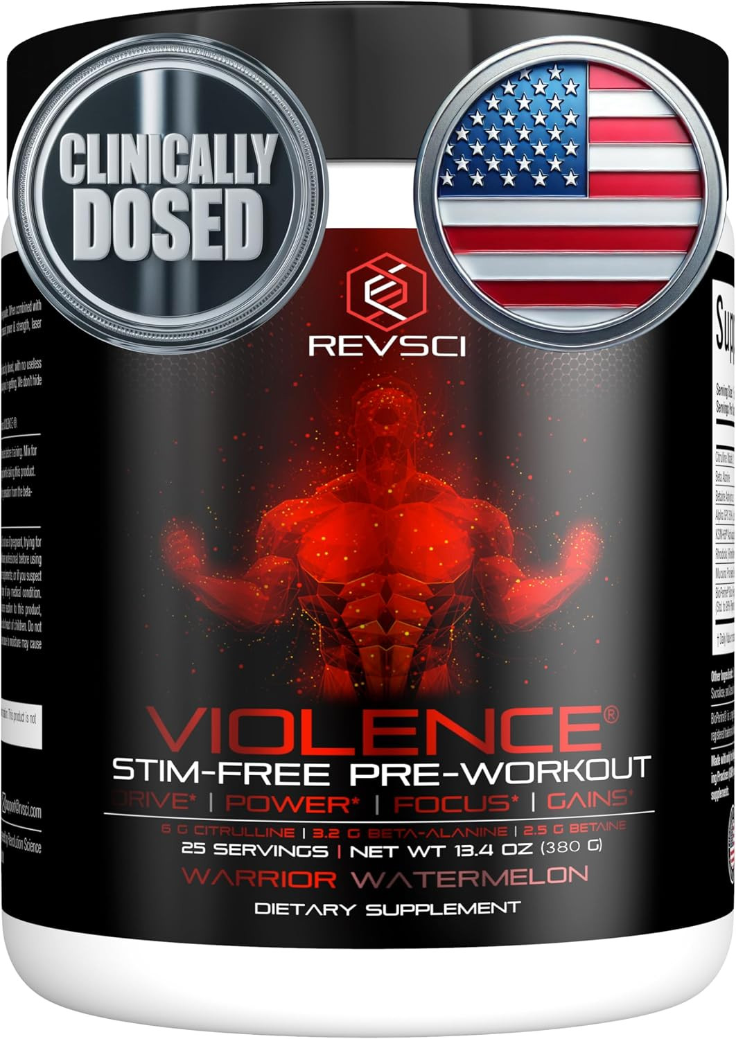VIOLENCE Stim Free Pre Workout Powder by REVSCI, Precision Dosed Non Stim Prewor