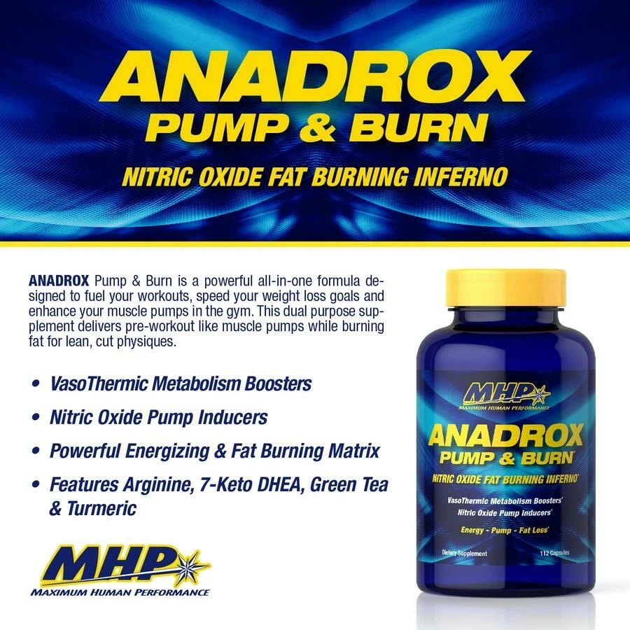 MHP Anadrox Nitric Oxide Pump – Fat Burner & Energy – 224 Capsules – Pack of 3