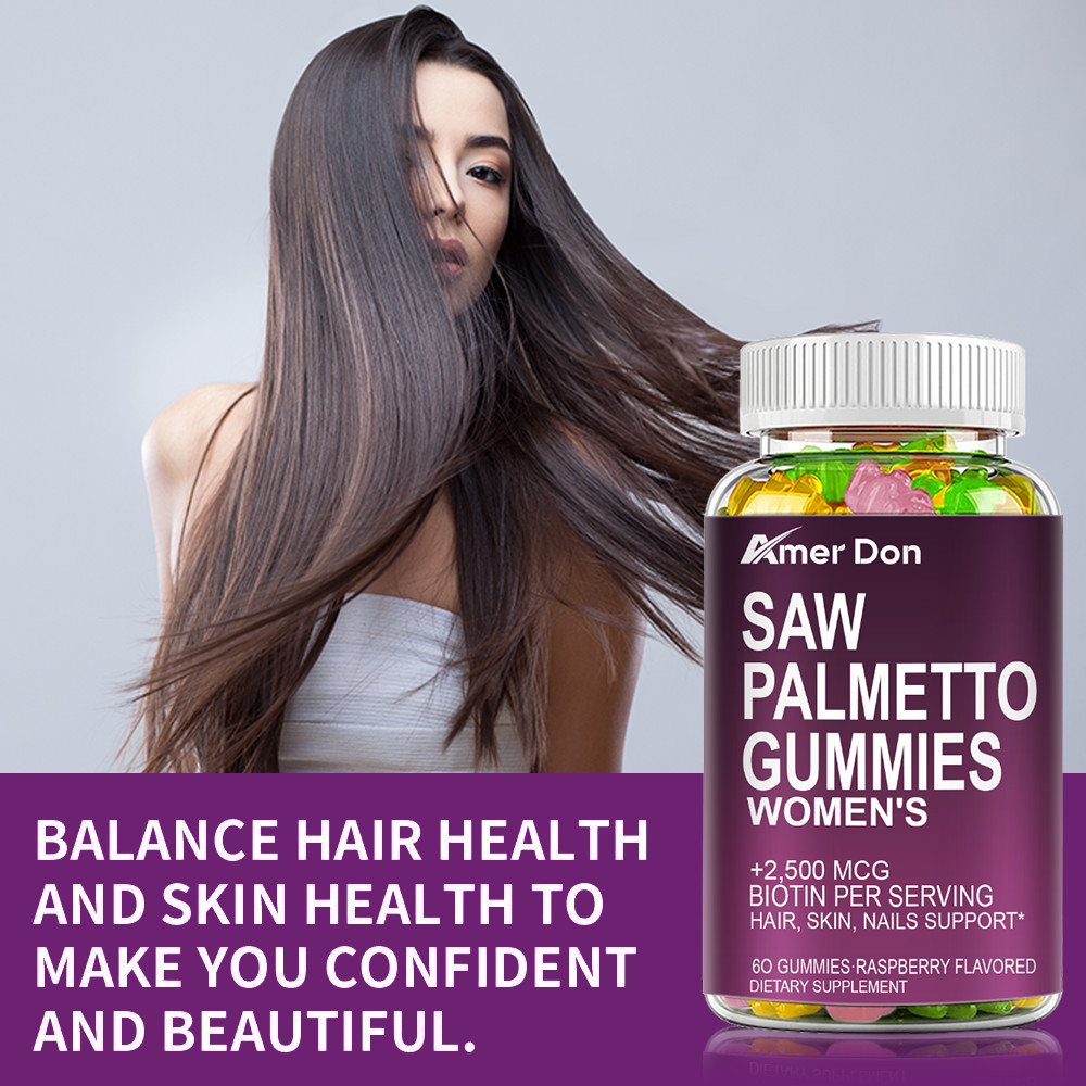 2500mcg Saw Palmetto Extract Biotin Gummies Hair Skin Nails Support 60 Gummies