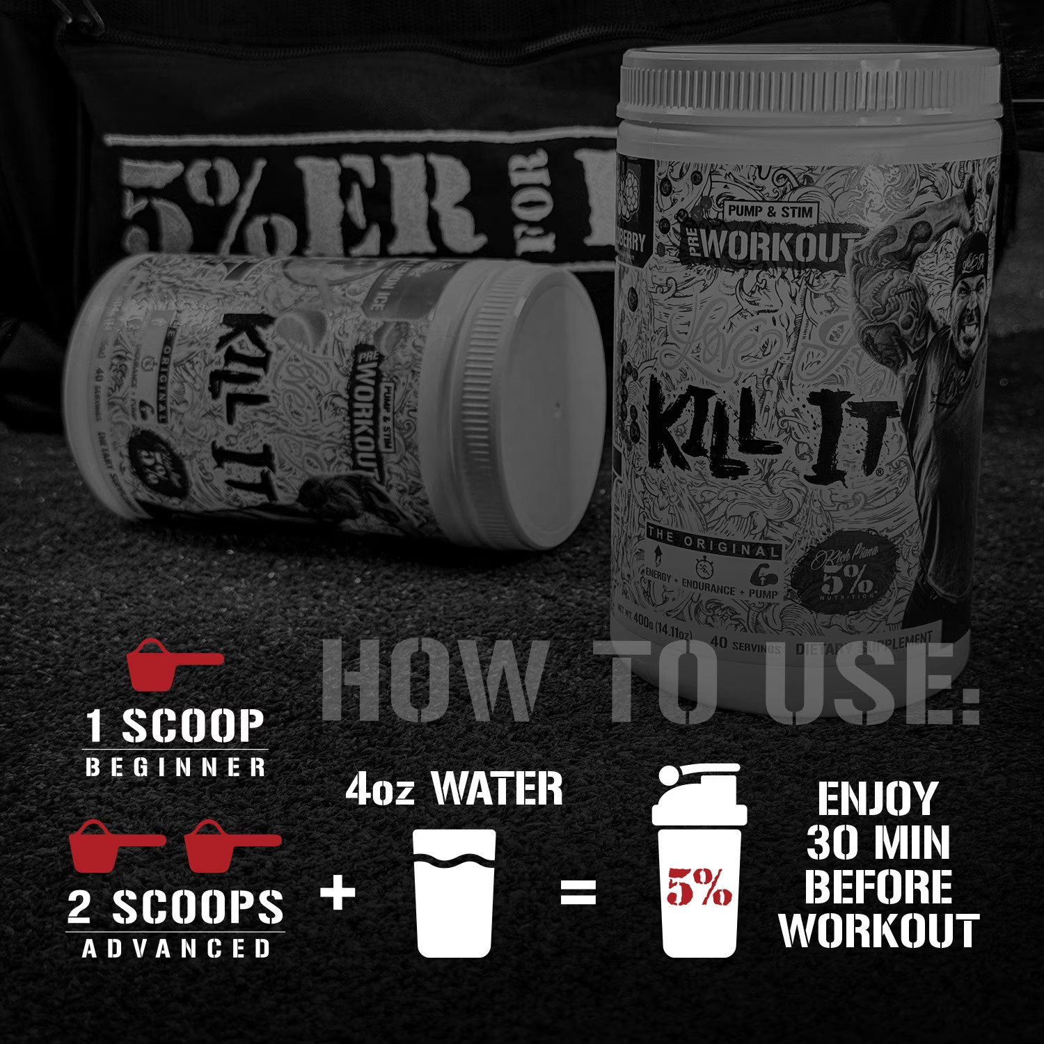 5% Nutrition Rich Piana Kill It Pre-Workout Powder for Energy and Pumps, Fruit P