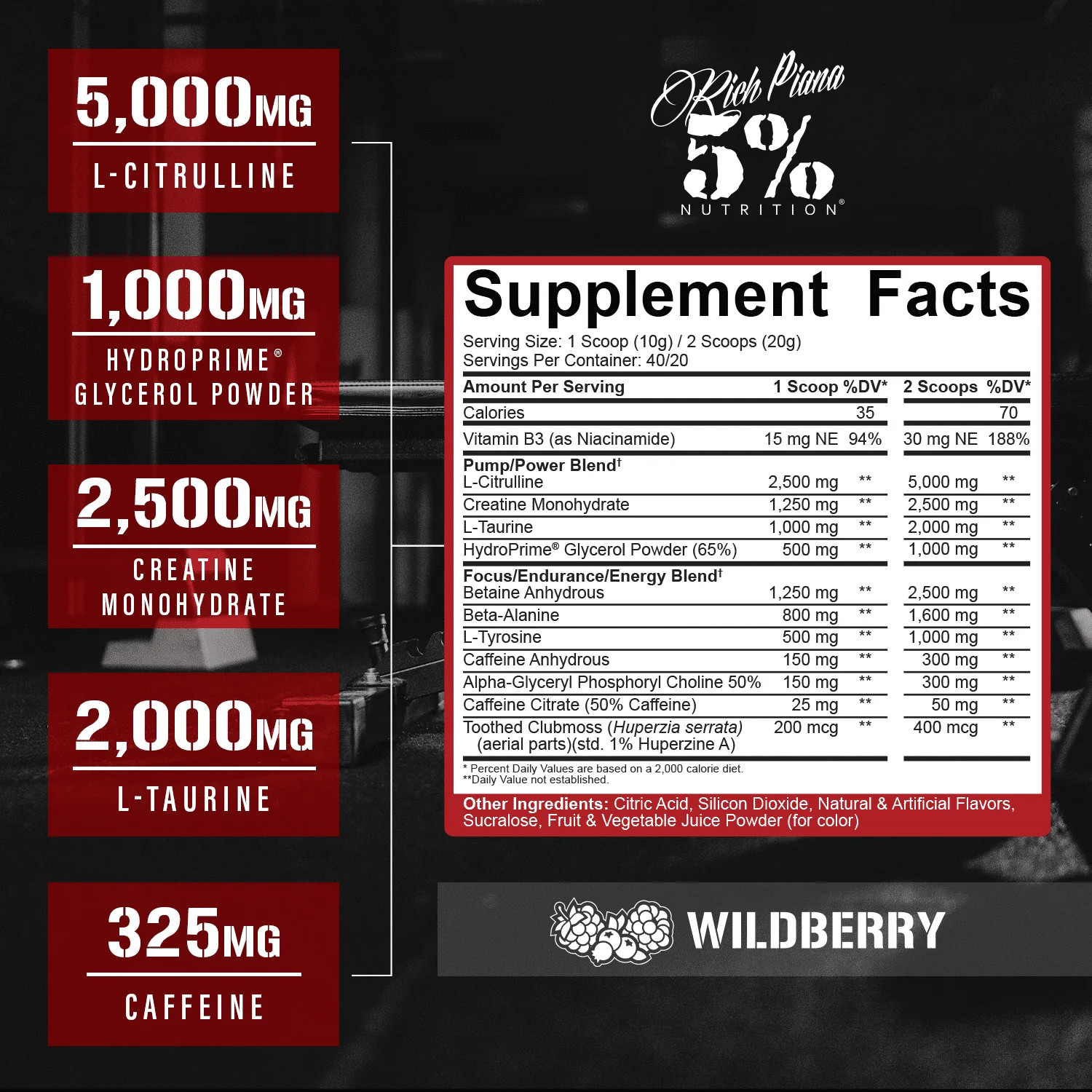 5% Nutrition Rich Piana Kill It Pre-Workout Powder Supplement with Creatine & Ca
