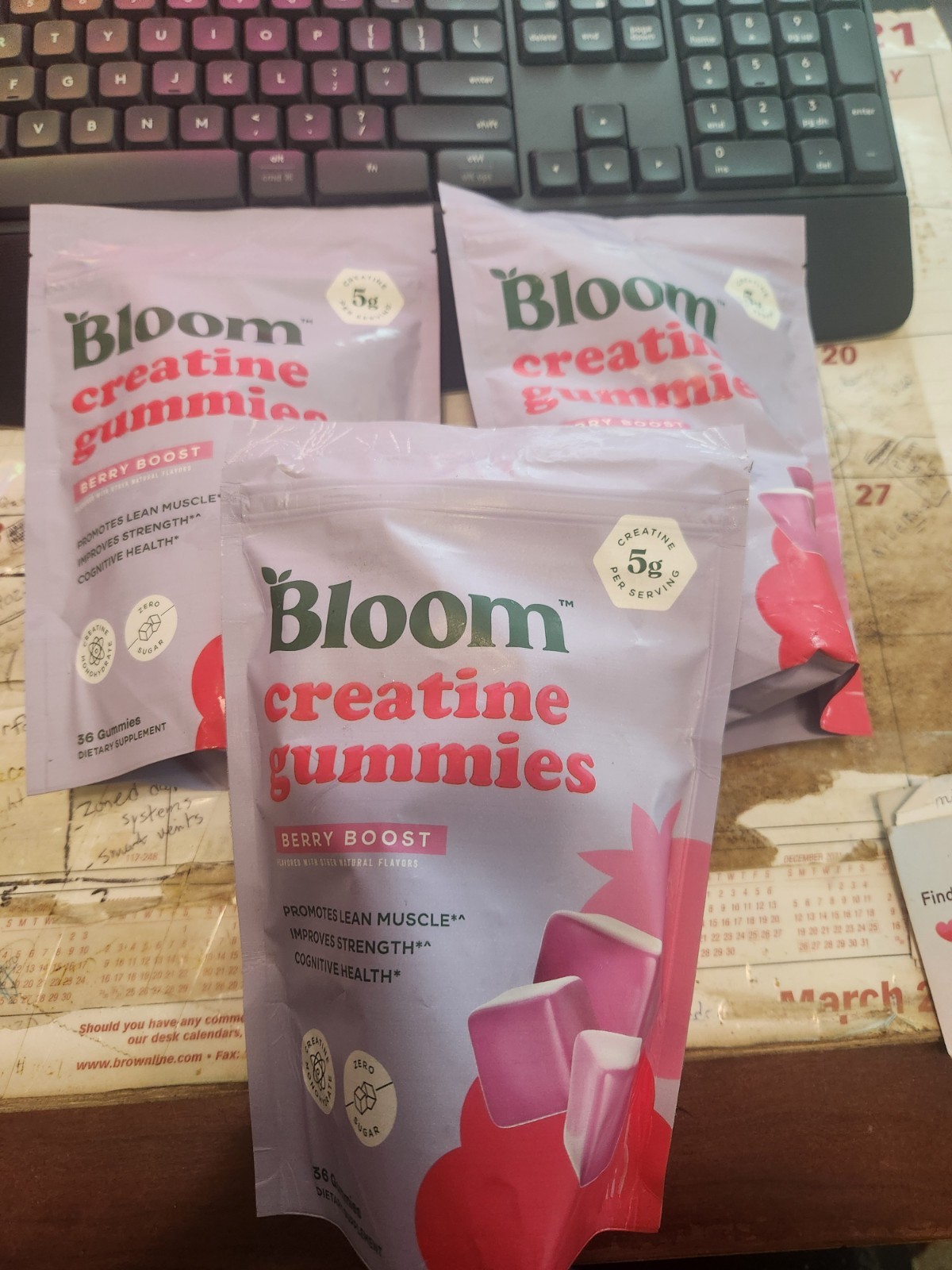 Bloom Creatine Gummies Berry Boost Zero Sugar 5g Creatine 36 Count (3 Packs)