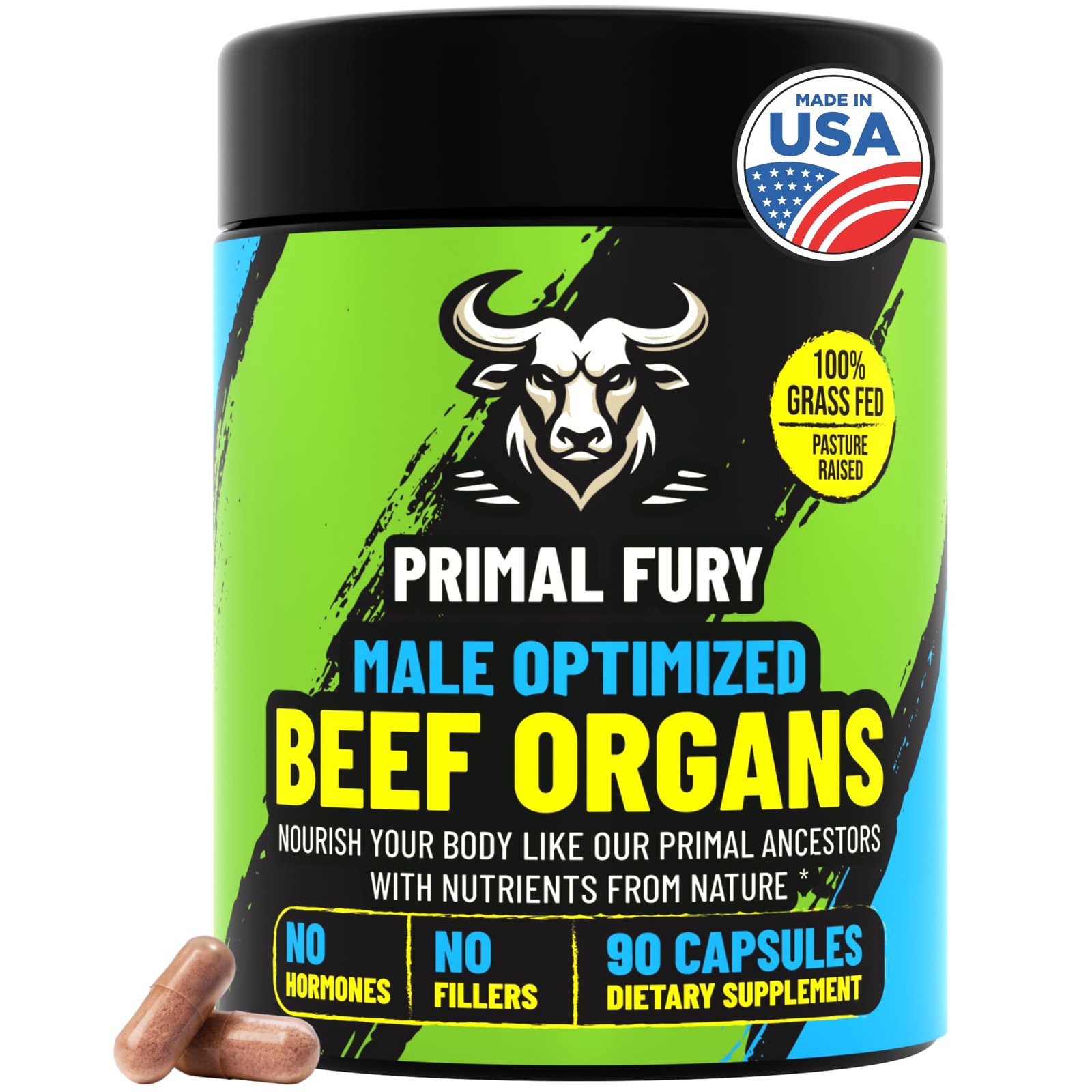 Grass Fed Beef Organ Supplement for Men – Male Optimization Pills – 90 Count