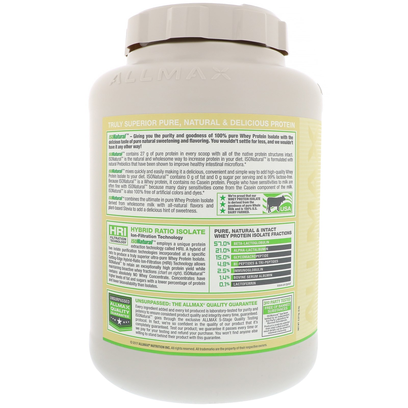 IsoNatural, Whey Protein Isolate, Vanilla, 5 lbs (2.27 kg)