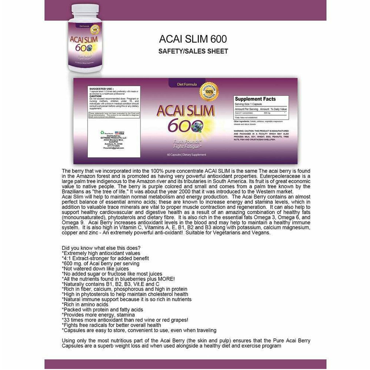 7Hour Power Male Enhancement Arousal Gel Acai Slim Berry Weight Loss Supplement