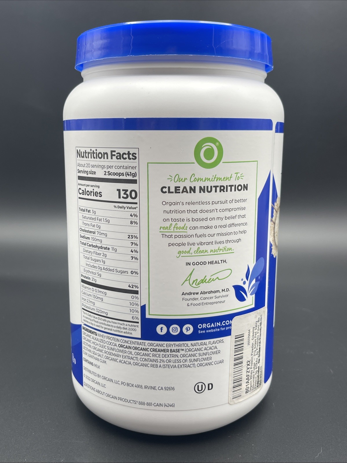 Orgain Grass Fed Whey Protein Powder Chocolate 21g Protein 20 serv. EXP 04/2026