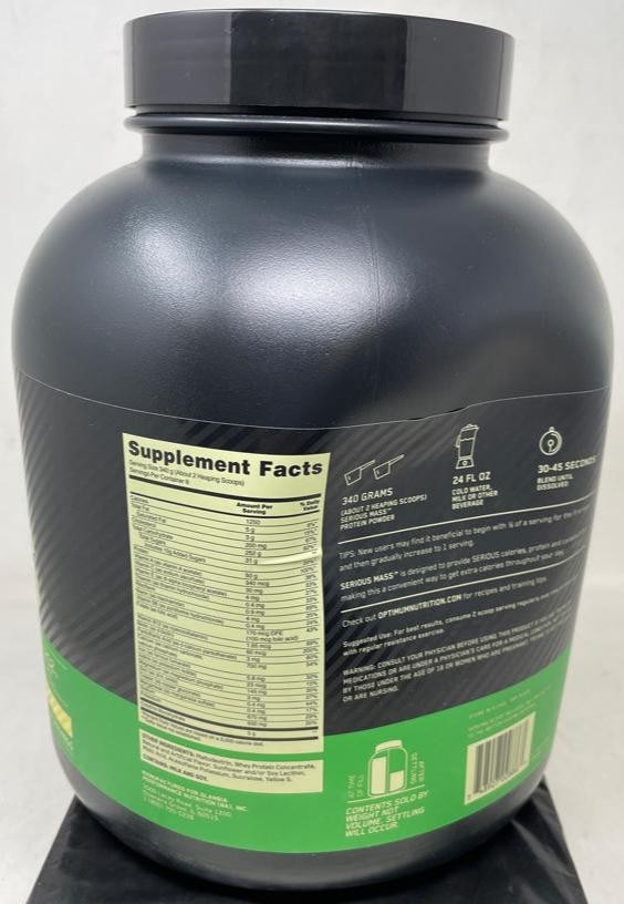 Optimum Nutrition Serious Mass Gainer Protein Powder, Banana, 6 lbs, Exp. 9/26